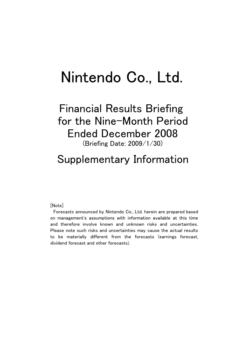 Cover of Financial Results Briefing for the Nine-Month Period Ended December 2008