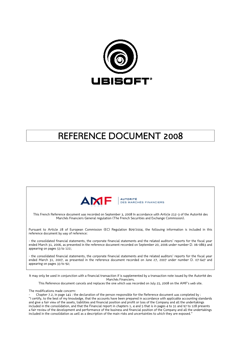 Cover of Reference Document 2008: Ubisoft