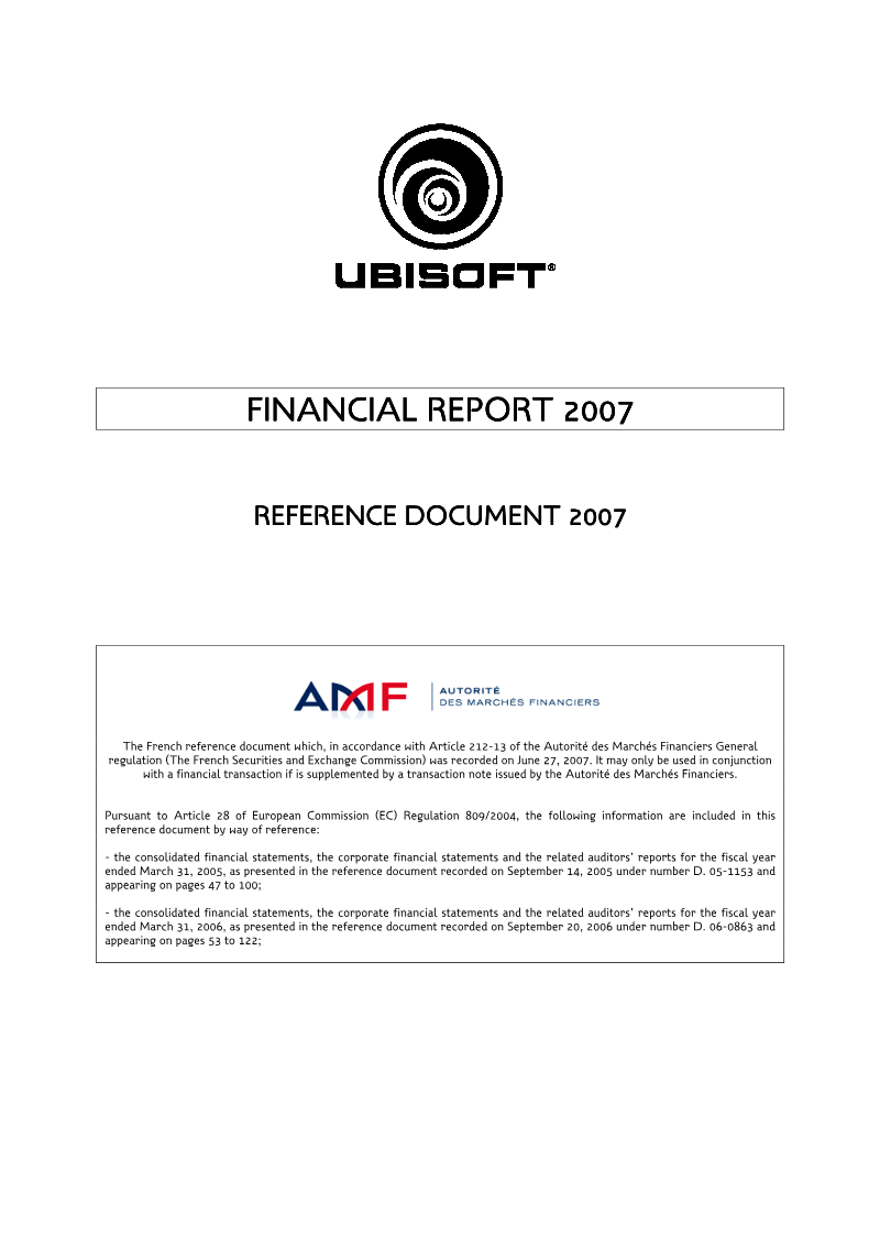 Cover of Ubisoft Financial Report 2007