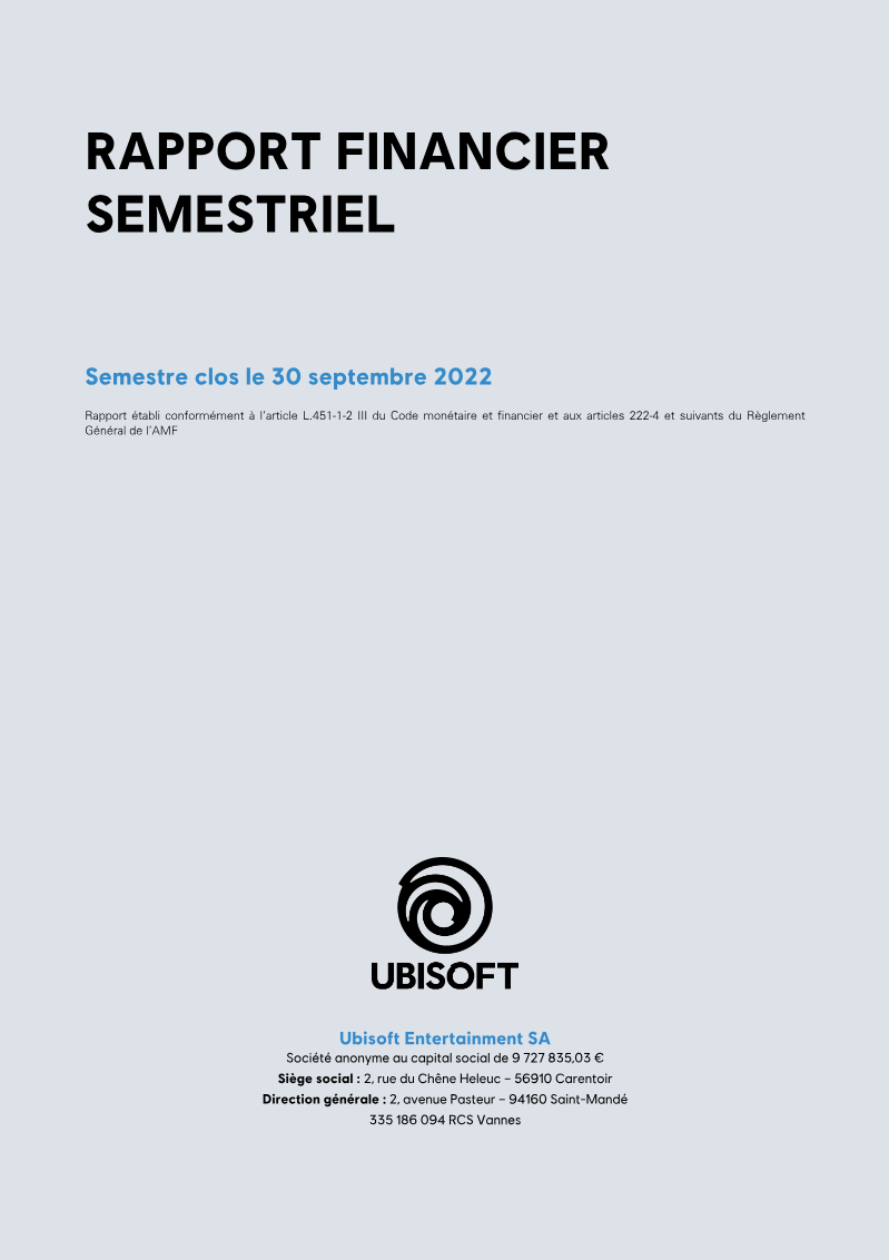 Cover of Ubisoft Half Year Financial Report: H1 FY23