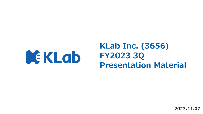 Cover of KLab FY2023 Q3 Financial Results Presentation