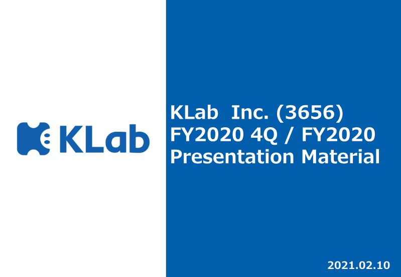 Cover of KLab FY2020 Financial Results Presentation