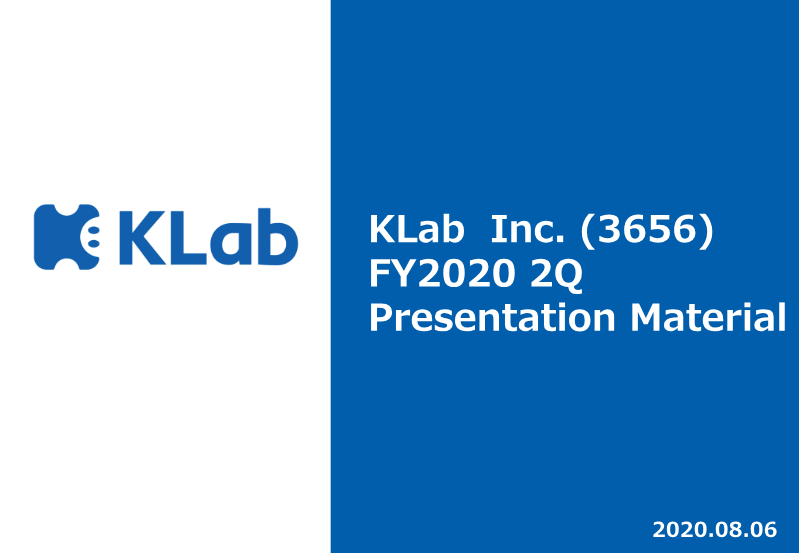 Cover of KLab FY2020 2Q Presentation Material