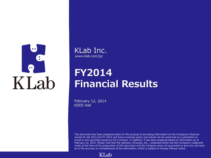 Cover of KLab FY2014 Financial Results
