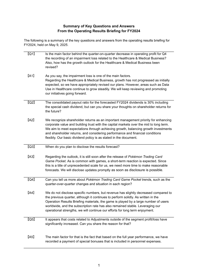 Cover of DeNA FY2024 Results Briefing: Q&A Summary