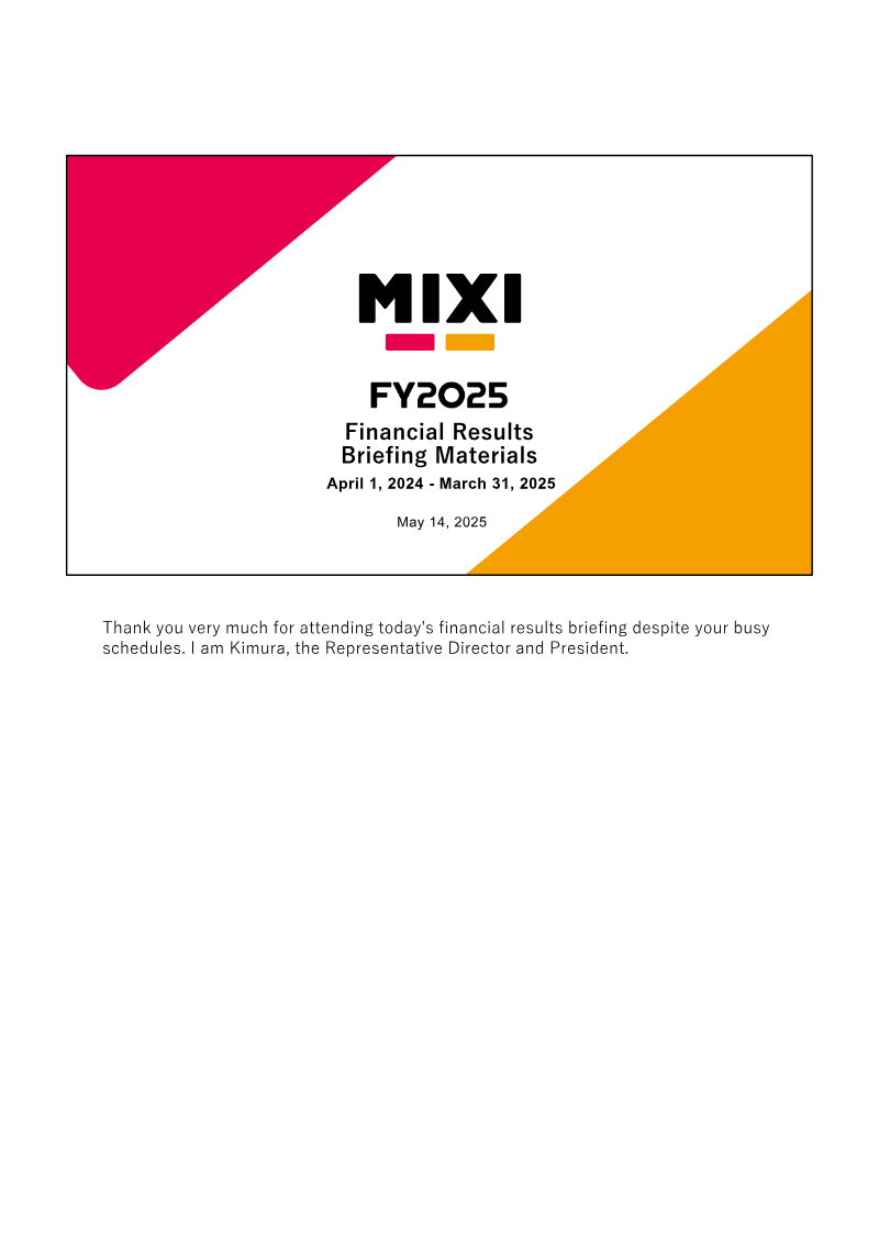 Cover of MIXI FY2025 Financial Results Briefing Materials