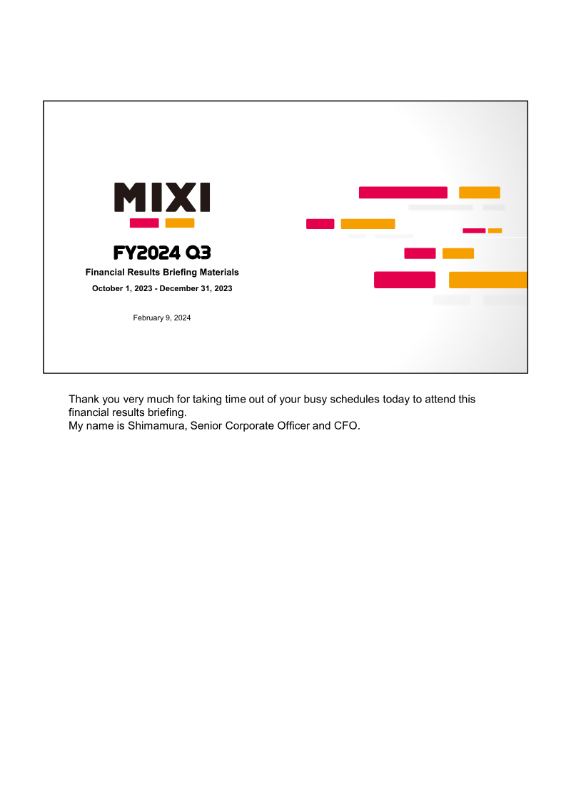 Cover of MIXI FY2024.03 Financial Results Briefing Materials