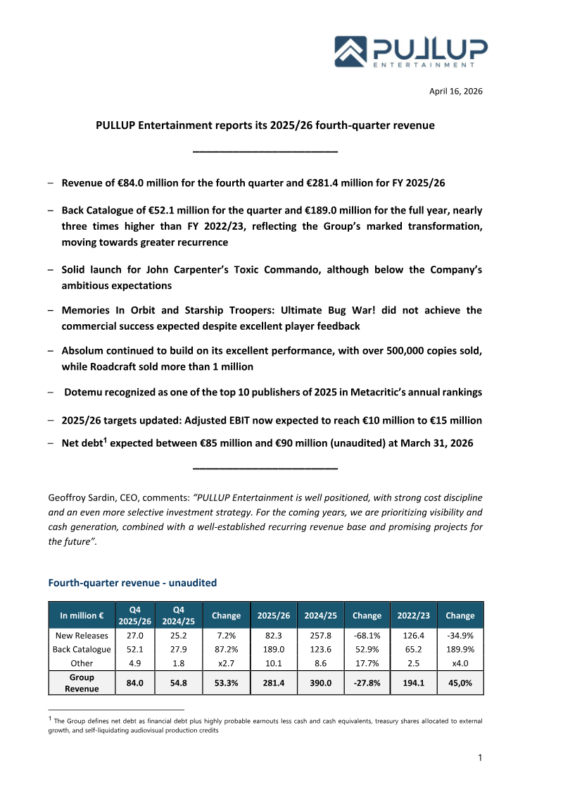 Cover of Pullup Entertainment: 2025/26 Fourth-Quarter Revenue