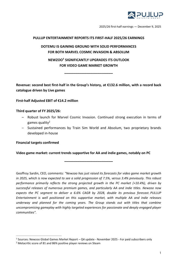 Cover of Pullup Entertainment First-Half 2025/26 Earnings