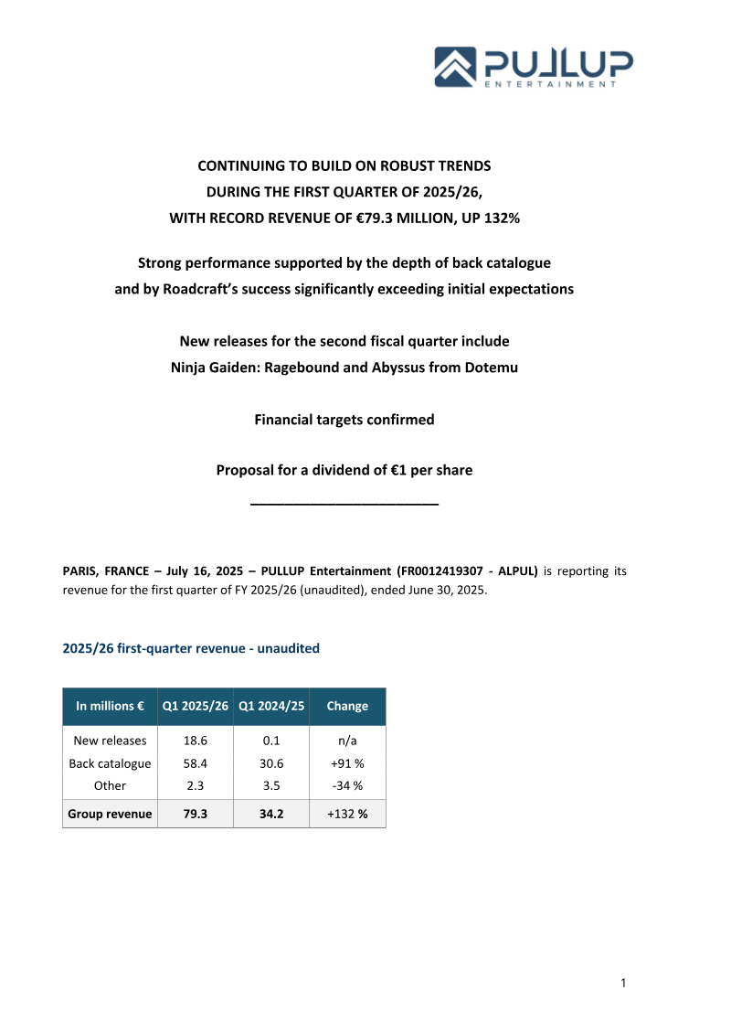 Cover of Pullup Entertainment Q1 2025/26 Earnings Results