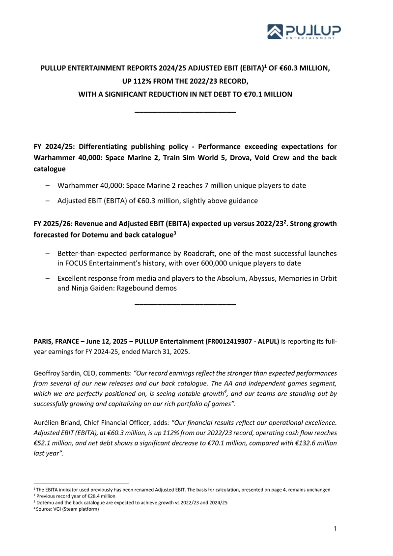 Cover of Pullup Entertainment FY 2024/25 Earnings Results
