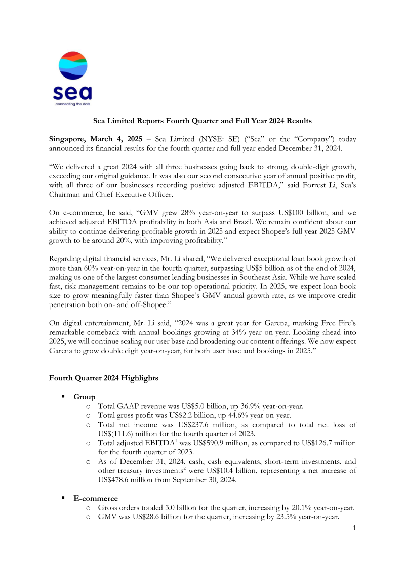 Cover of Sea Limited Fourth Quarter and Full Year 2024 Results
