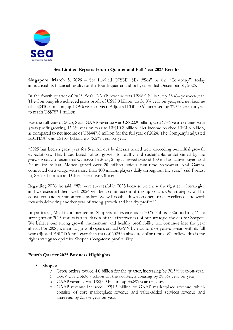 Cover of Sea Limited Fourth Quarter and Full Year 2025 Results